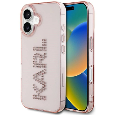 iPhone 16 – Karl Lagerfeld IML Rhinestones Logo dėklas - Rožinis