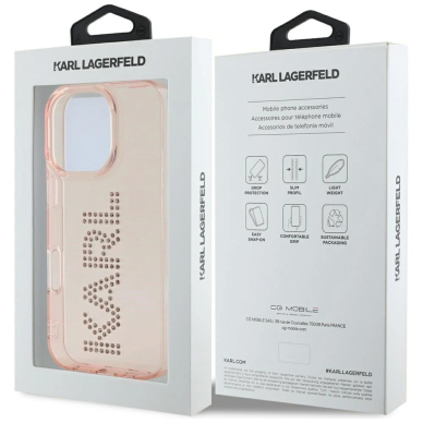 iPhone 16 Pro Max – Karl Lagerfeld IML Rhinestones Logo dėklas - Rožinis 7