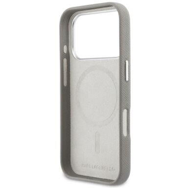 iPhone 17 Pro Karl Lagerfeld Karl & Choupette Head Pins Saffiano MagSafe dėklas – pilkas 6