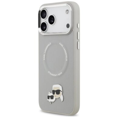 iPhone 17 Pro Karl Lagerfeld Karl & Choupette Pins MagSafe dėklas – pilkas 1