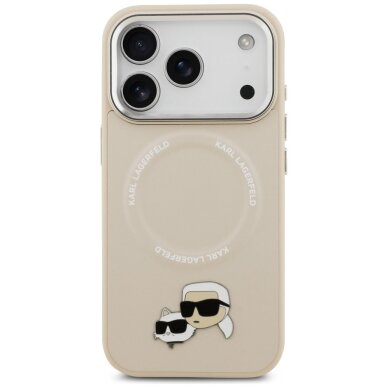 iPhone 17 Pro Max Karl Lagerfeld Karl & Choupette Pins MagSafe dėklas – smėlinis 2