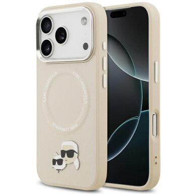 iPhone 17 Pro Max Karl Lagerfeld Karl & Choupette Pins MagSafe dėklas – smėlinis