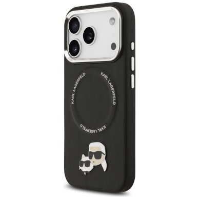 iPhone 17 Pro Max Karl Lagerfeld Karl & Choupette Pins MagSafe dėklas – juodas 1