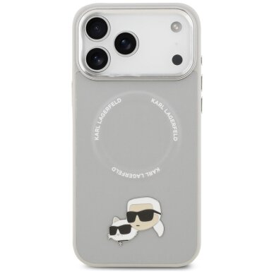 iPhone 17 Pro Max Karl Lagerfeld Karl & Choupette Pins MagSafe dėklas – pilkas 2