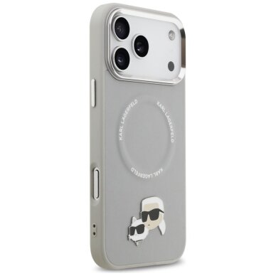 iPhone 17 Pro Max Karl Lagerfeld Karl & Choupette Pins MagSafe dėklas – pilkas 3