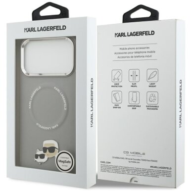iPhone 17 Pro Max Karl Lagerfeld Karl & Choupette Pins MagSafe dėklas – pilkas 7