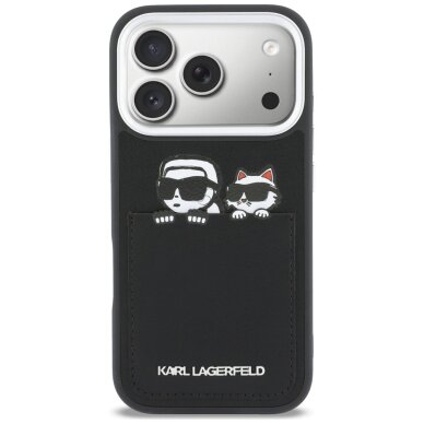iPhone 17 Pro Karl Lagerfeld Karl & Choupette Print & Pocket dėklas – juodas 2 iPhone 17 Pro Karl Lagerfeld Karl & Choupette Print & Pocket dėklas – juodas 2