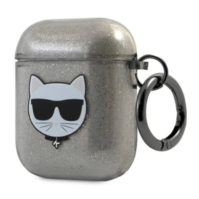 Karl Lagerfeld KLA2UCHGK AirPods 1/2 cover Juodas/Juodas Glitter Choupette 2