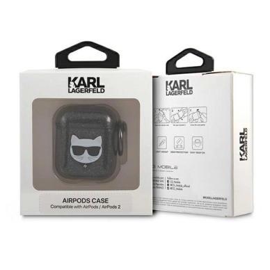Karl Lagerfeld KLA2UCHGK AirPods 1/2 cover Juodas/Juodas Glitter Choupette 3