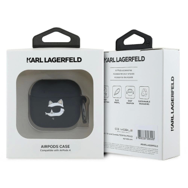 Karl Lagerfeld KLA4RUNCHK AirPods 4 cover Juodas/Juodas Silikoninis Choupette Head 3D 2