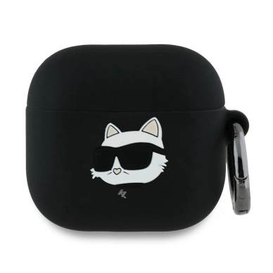 Karl Lagerfeld KLA4RUNCHK AirPods 4 cover Juodas/Juodas Silikoninis Choupette Head 3D