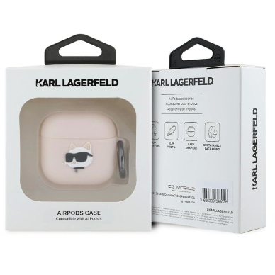 Karl Lagerfeld KLA4RUNCHP AirPods 4 cover Rožinis Silikoninis Choupette Head 3D 2