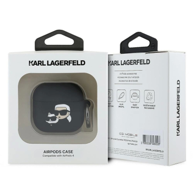 Karl Lagerfeld KLA4RUNKCHK AirPods 4 cover Juodas/Juodas Silikoninis Karl&Chaupette Head 3D 2