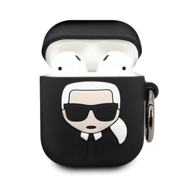 Originalus Karl Lagerfeld ausinukų dėklas Klaccsilkhbk Airpods Cover juodas Silicone Ikonik 1