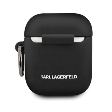 Originalus Karl Lagerfeld ausinukų dėklas Klaccsilkhbk Airpods Cover juodas Silicone Ikonik 2