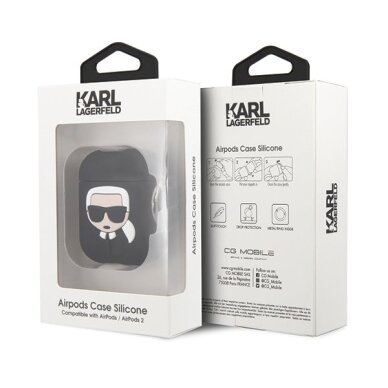 Originalus Karl Lagerfeld ausinukų dėklas Klaccsilkhbk Airpods Cover juodas Silicone Ikonik 3