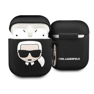 Originalus Karl Lagerfeld ausinukų dėklas Klaccsilkhbk Airpods Cover juodas Silicone Ikonik