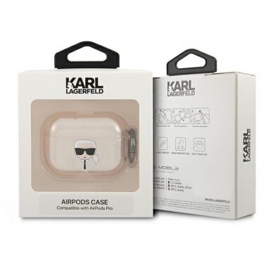 Originalus Karl Lagerfeld dėklas KLAPUKHGD AirPods Pro Auksinis Glitter Karl`s Head 2