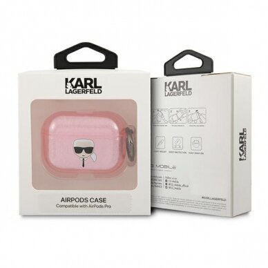 Originalus Karl Lagerfeld dėklas KLAPUKHGP AirPods Pro Rožinis Glitter Karl`s Head 2