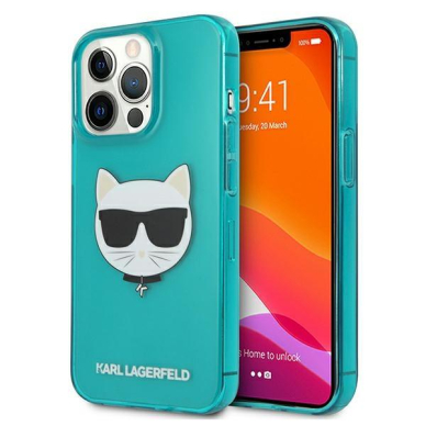 Originalus Karl Lagerfeld dėklas KLHCP13LCHTRB iPhone 13 Pro / 13 6,1" Mėlynas Glitter Choupette Fluo