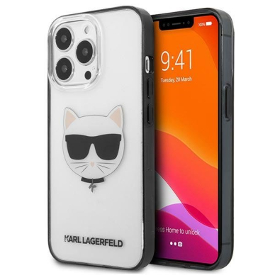 Originalus dėklas Karl Lagerfeld KLHCP13LHCHCK iPhone 13 Pro / 13 6.1 Permatomas Ikonik Choupette