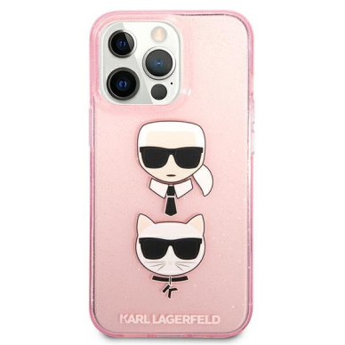 Originalus Karl Lagerfeld dėklas KLHCP13LKCTUGLP iPhone 13 Pro / 13 6,1" Rožinis Glitter Karl`s & Choupette 2