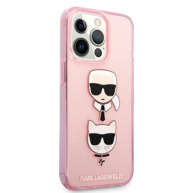 Originalus Karl Lagerfeld dėklas KLHCP13LKCTUGLP iPhone 13 Pro / 13 6,1" Rožinis Glitter Karl`s & Choupette 3