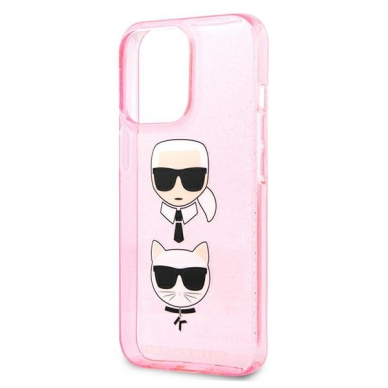 Originalus Karl Lagerfeld dėklas KLHCP13LKCTUGLP iPhone 13 Pro / 13 6,1" Rožinis Glitter Karl`s & Choupette 5