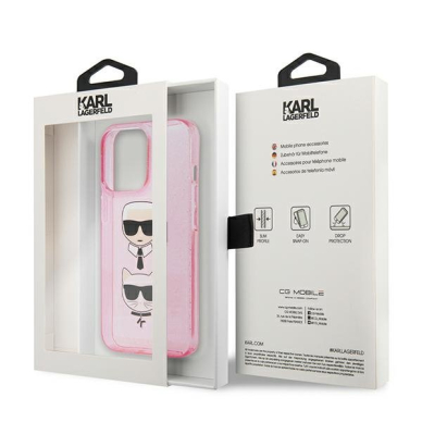 Originalus Karl Lagerfeld dėklas KLHCP13LKCTUGLP iPhone 13 Pro / 13 6,1" Rožinis Glitter Karl`s & Choupette 7