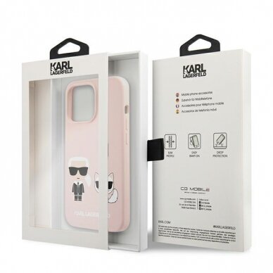 Originalus Karl Lagerfeld dėklas KLHCP13LSSKCI iPhone 13 Pro / 13 6,1" Rožinis Silicone Karl & Choupette 7