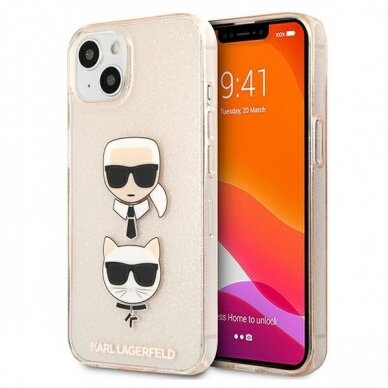 Originalus Karl Lagerfeld dėklas KLHCP13SKCTUGLGO iPhone 13 mini 5,4" Auksinis Glitter Karl`s & Choupette Originalus Karl Lagerfeld dėklas KLHCP13SKCTUGLGO iPhone 13 mini 5,4" Auksinis Glitter Karl`s & Choupette