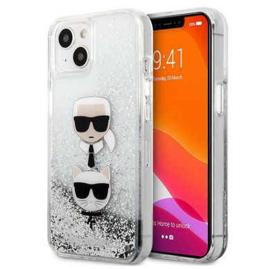 Originalus dėklas Karl Lagerfeld KLHCP13SKICGLS iPhone 13 mini 5,4 Sidabrinis Liquid Glitter Karl & Choupette Head Originalus dėklas Karl Lagerfeld KLHCP13SKICGLS iPhone 13 mini 5,4 Sidabrinis Liquid Glitter Karl & Choupette Head
