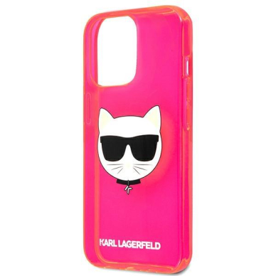 Originalus Karl Lagerfeld dėklas KLHCP13XCHTRP iPhone 13 Pro Max 6,7" Rožinis Glitter Choupette Fluo 5