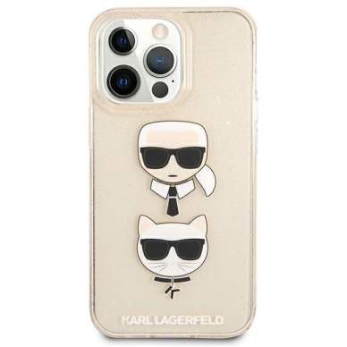 Originalus Karl Lagerfeld dėklas KLHCP13XKCTUGLGO iPhone 13 Pro Max 6,7" Auksinis Glitter Karl`s & Choupette 2