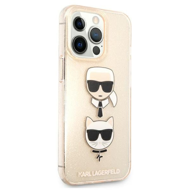 Originalus Karl Lagerfeld dėklas KLHCP13XKCTUGLGO iPhone 13 Pro Max 6,7" Auksinis Glitter Karl`s & Choupette 3