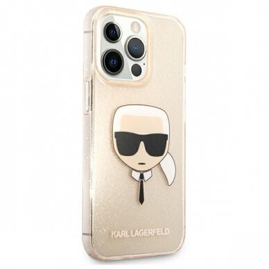 Originalus Karl Lagerfeld dėklas KLHCP13XKHTUGLGO iPhone 13 Pro Max 6,7" Auksinis Glitter Karl`s Head 3