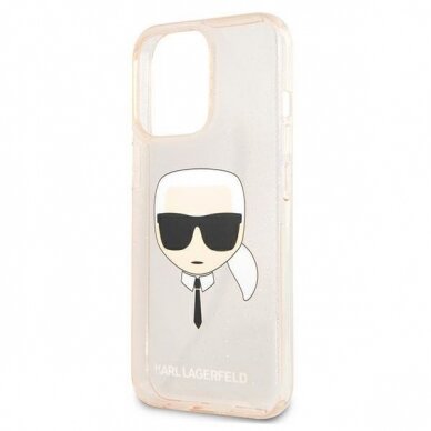 Originalus Karl Lagerfeld dėklas KLHCP13XKHTUGLGO iPhone 13 Pro Max 6,7" Auksinis Glitter Karl`s Head 5