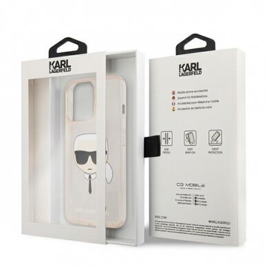Originalus Karl Lagerfeld dėklas KLHCP13XKHTUGLGO iPhone 13 Pro Max 6,7" Auksinis Glitter Karl`s Head 7