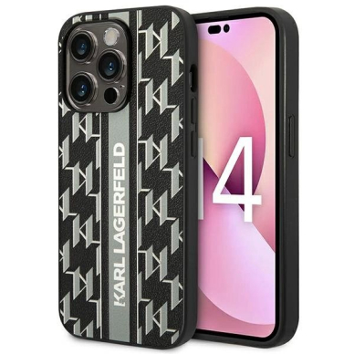 iPhone 14 Pro – Karl Lagerfeld KLHCP14LPGKLSKG 6.1" hardcase - Pilkas / Pilkas Monogram Stripe