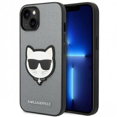 Dėklas Karl Lagerfeld Saffiano Choupette Head Patch KLHCP14MSAPCHG iPhone 14 Plus Sidabrinis Dėklas Karl Lagerfeld Saffiano Choupette Head Patch KLHCP14MSAPCHG iPhone 14 Plus Sidabrinis