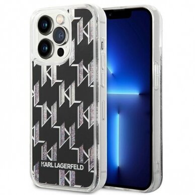 Dėklas Karl Lagerfeld Liquid Glitter Monogram KLHCP14XLMNMK iPhone 14 Pro Max Juodas