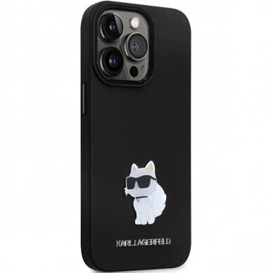 Originalus dėklas Karl Lagerfeld KLHCP14XSMHCNPK case skirta iPhone 14 Pro Max 6.7  - Juodas Silicone C Metal Pin 3