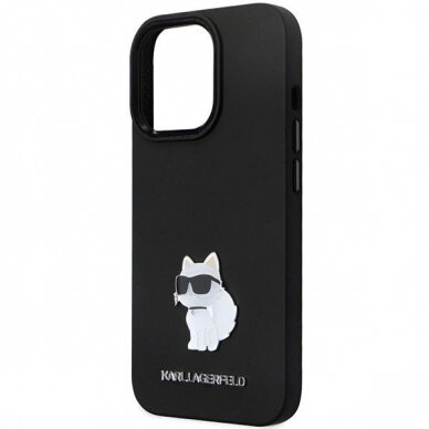 Originalus dėklas Karl Lagerfeld KLHCP14XSMHCNPK case skirta iPhone 14 Pro Max 6.7  - Juodas Silicone C Metal Pin 5