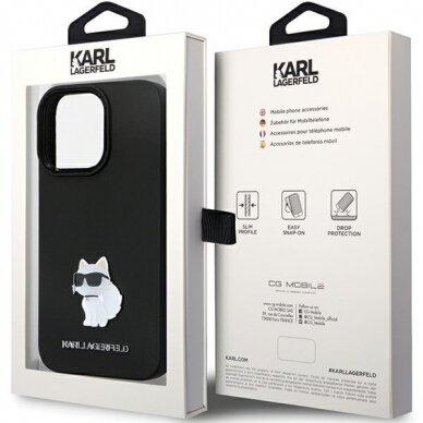 Originalus dėklas Karl Lagerfeld KLHCP14XSMHCNPK case skirta iPhone 14 Pro Max 6.7  - Juodas Silicone C Metal Pin 7