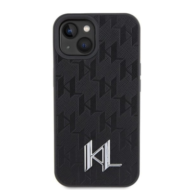 Karl Lagerfeld KLHCP15SPKLPKLK iPhone 15 / 14 / 13 6.1&quot; Juodas/Juodas hardcase Odinis Monogram Hot Stamp Metal Logo 2
