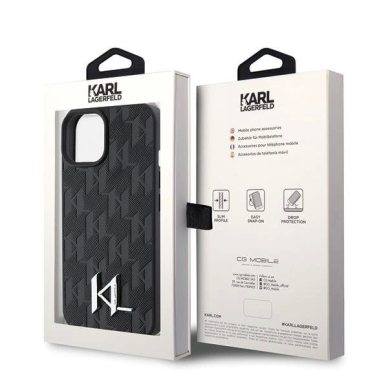 Karl Lagerfeld KLHCP15SPKLPKLK iPhone 15 / 14 / 13 6.1&quot; Juodas/Juodas hardcase Odinis Monogram Hot Stamp Metal Logo 7