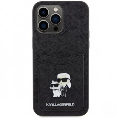 Originalus dėklas Karl Lagerfeld KLHCP15XSAPKCNPK iPhone 15 Pro Max 6.7  Juodas hardcase Saffiano Cardslot KC Metal Pin 2