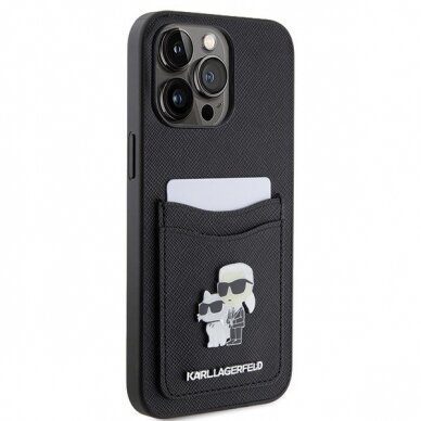 Originalus dėklas Karl Lagerfeld KLHCP15XSAPKCNPK iPhone 15 Pro Max 6.7  Juodas hardcase Saffiano Cardslot KC Metal Pin 3
