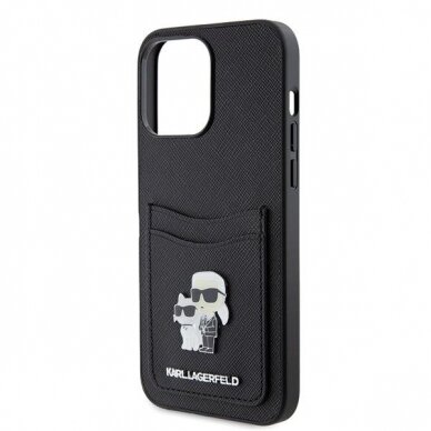 Originalus dėklas Karl Lagerfeld KLHCP15XSAPKCNPK iPhone 15 Pro Max 6.7  Juodas hardcase Saffiano Cardslot KC Metal Pin 5