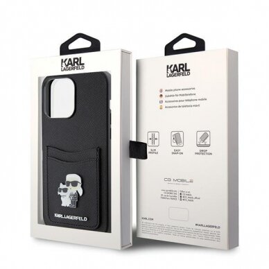 Originalus dėklas Karl Lagerfeld KLHCP15XSAPKCNPK iPhone 15 Pro Max 6.7  Juodas hardcase Saffiano Cardslot KC Metal Pin 7